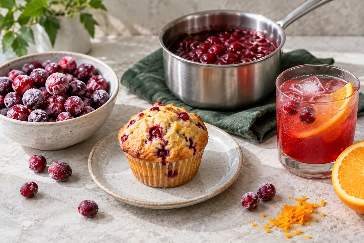 Frozen cranberries used in a muffin sauce and beverage - GreenLand-food guide Frozen cranberries used in a muffin sauce and beverage